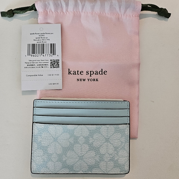 NWT! Kate Spade blue glow flower cardholder with dustbag - Picture 2 of 3